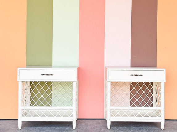 Pair of Lattice Rattan Nightstands