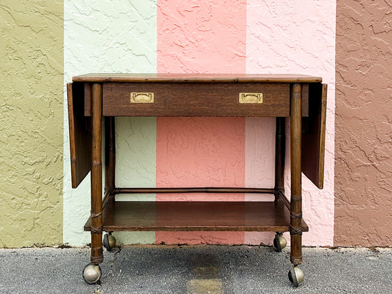 McGuire Rattan Flip Top Bar Cart