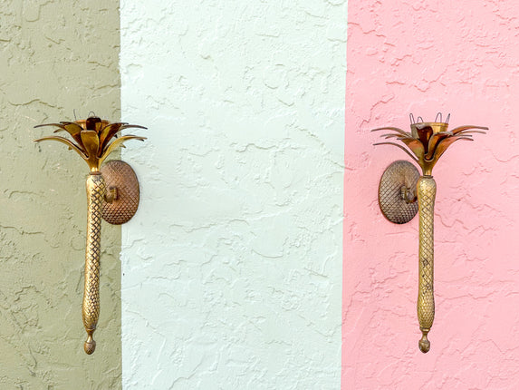 Pair of Brass Palm Tree Candle Holders