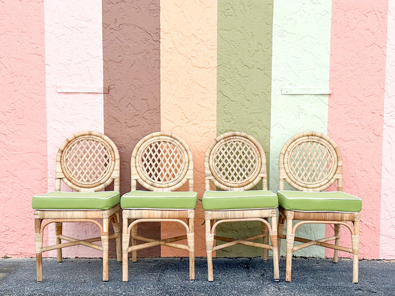 Set of Four Coastal Rattan Louis XVI Dining Chairs