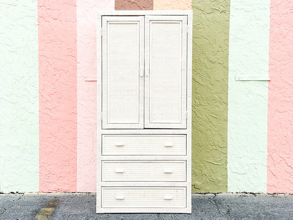 White Washed Woven Rattan Cabinet