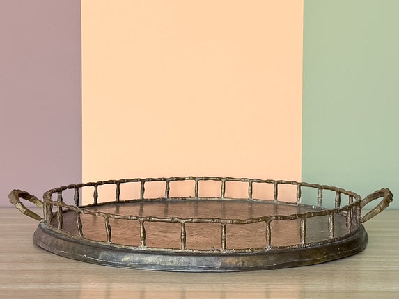 Round Faux Bamboo Brass Tray
