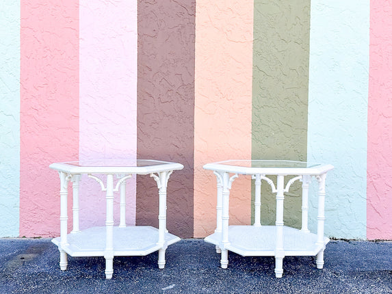 Pair of Faux Bamboo Octagon Side Tables