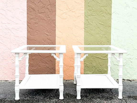 Pair of Palm Beach Faux Bamboo Side Tables