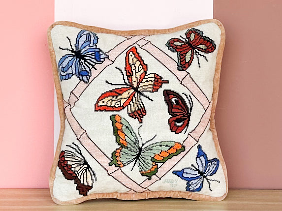 Butterfly and Bamboo Needlepoint Pillow