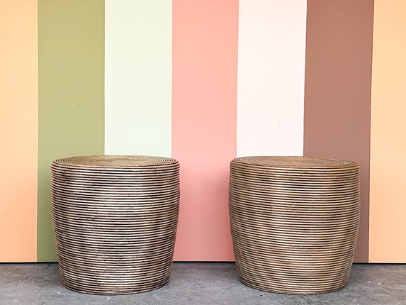 Pair of Antique Pencil Reed Rattan Side Tables