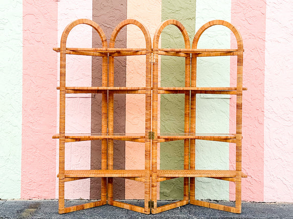 Rattan Wrapped Accordian Etagere