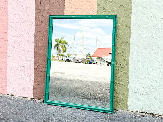 Grasshopper Green Faux Bamboo Mirror