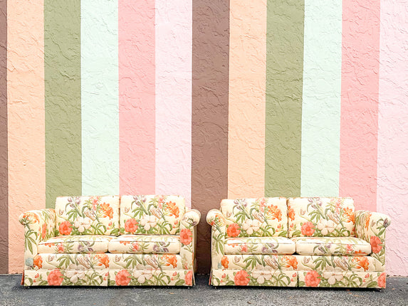 Pair of Granny Chic Upholstered Loveseats