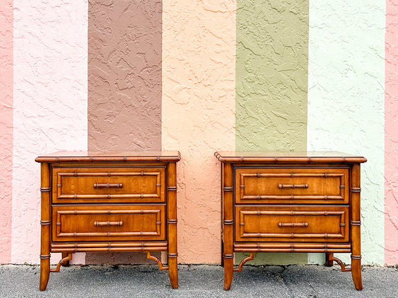 Pair of Handsome Faux Bamboo Nightstands