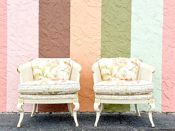 Pair of Regency Style Cane Barrel Chairs