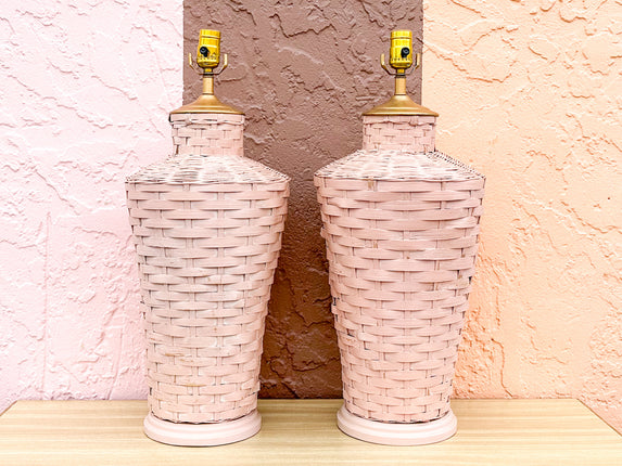 Pair of Pink Sands Basket Lamps