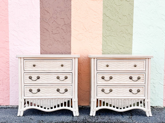 Pair of Oversized Wicker Ficks Reed Nightstands