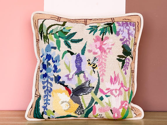 Hummingbird Needlepoint Pillow