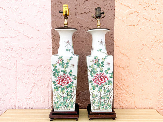 Pair of Colorful Chinoiserie Floral Lamps