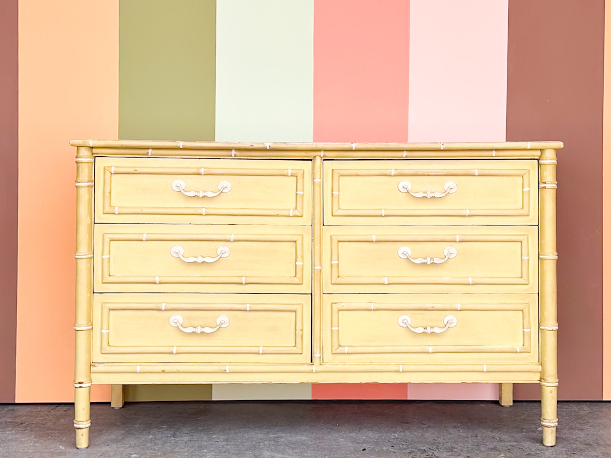 Yellow Faux Bamboo Double Dresser Yellow Faux Bamboo Double Dresser