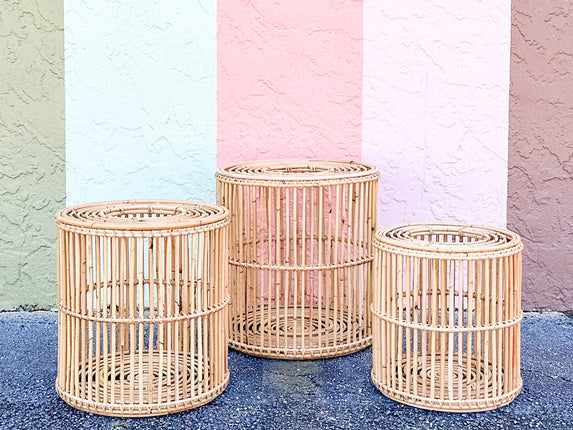 Set of Three Rattan Lanterns