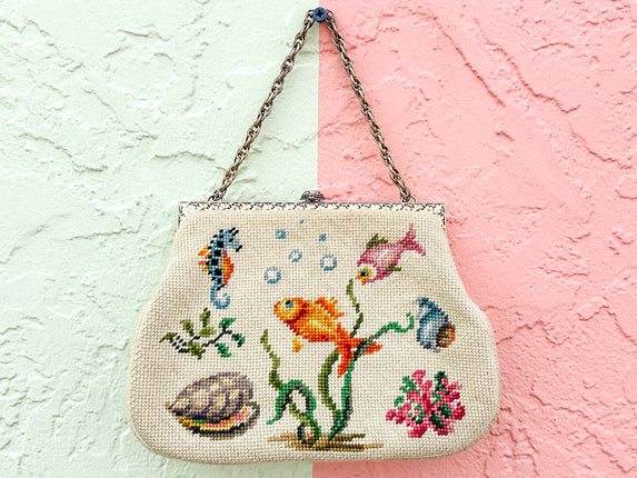 Granny Chic Needlepoint Fish Purse