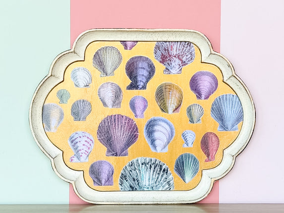 Large Regency Chic Scallop Shell Decoupage Tray
