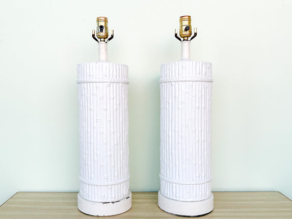Pair of Faux Bamboo Column Lamps