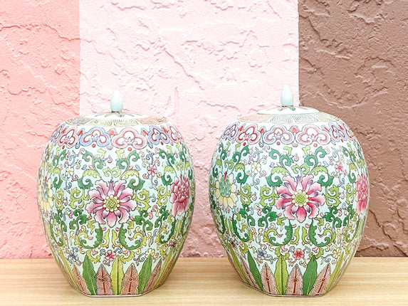 Pair of Pretty Preppy Ginger Jars