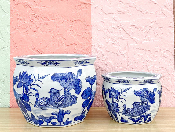 Pair of Blue and White Cachepots