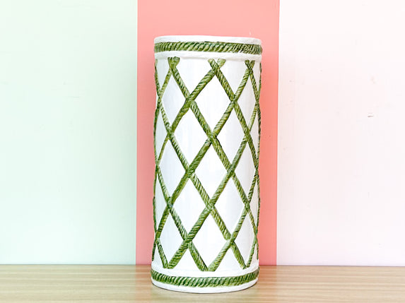 Italian Green and White Faux Bamboo Umbrella Stand