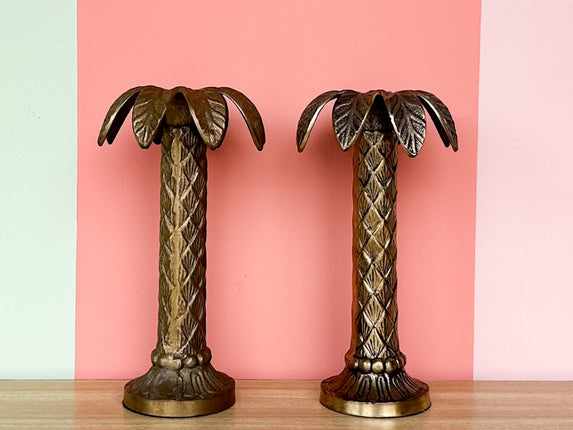 Pair of Brass Palm Tree Candle Holders