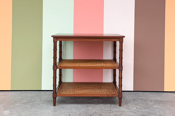 Wood and Cane Faux Bamboo Square Side Table
