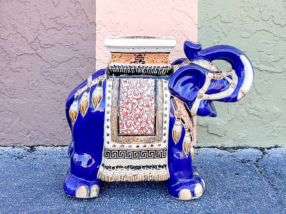 Royal Blue Trunks Up Elephant Garden Seat