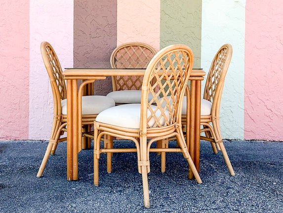 Lattice Rattan Game Table and Chairs