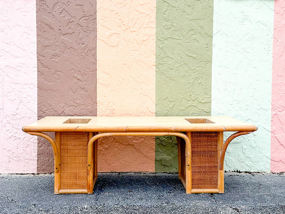 1950s Seagrass and Bamboo Planter Coffee Table