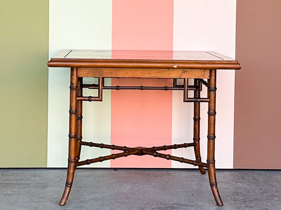 Handsome Faux Bamboo and Fretwork Side Table
