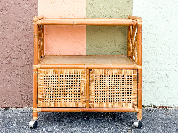 Chippendale Rattan Bar Cart