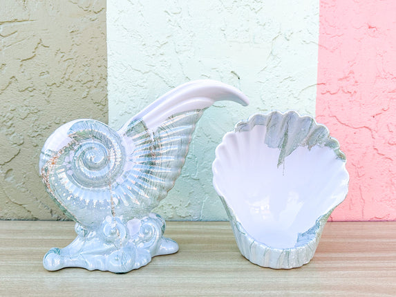 Pair of Seafoam Haeger Shell Vases