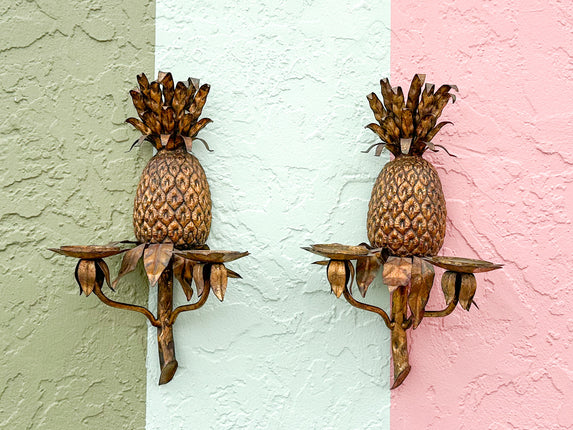 Pair of Brass Pineapple Wall Sconces
