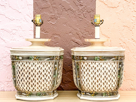 Pair of Dorothy Draper Inspired Resin Lamps