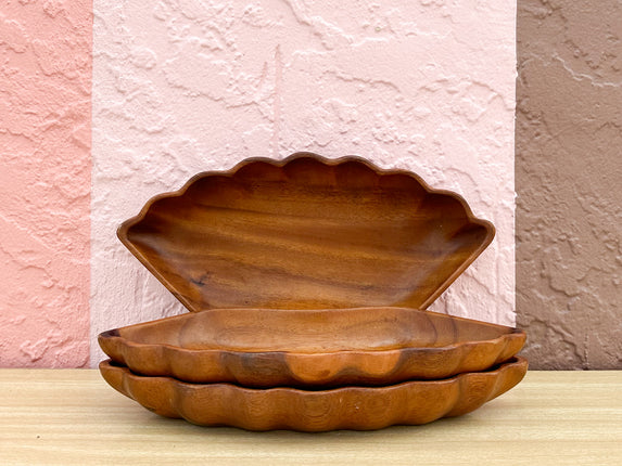 Trio of Shell Motif Wood Trays