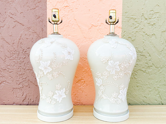 Pair of Floral Cream Icing Lamps