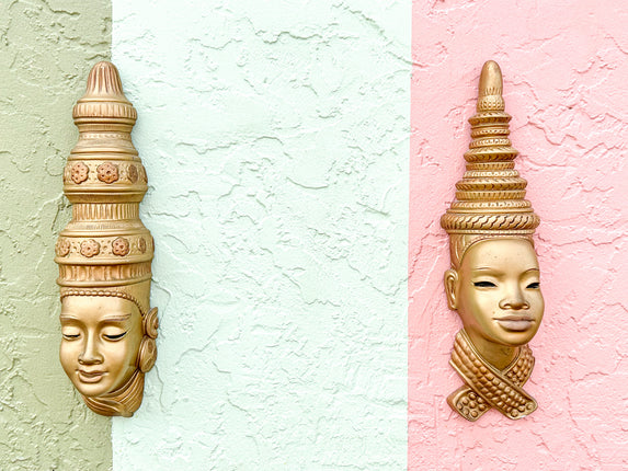 Pair of 50's Polynesian Wall Heads