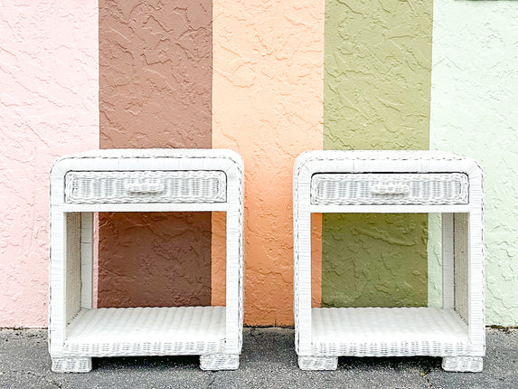 Pair of Waterfall Wicker Nightstands