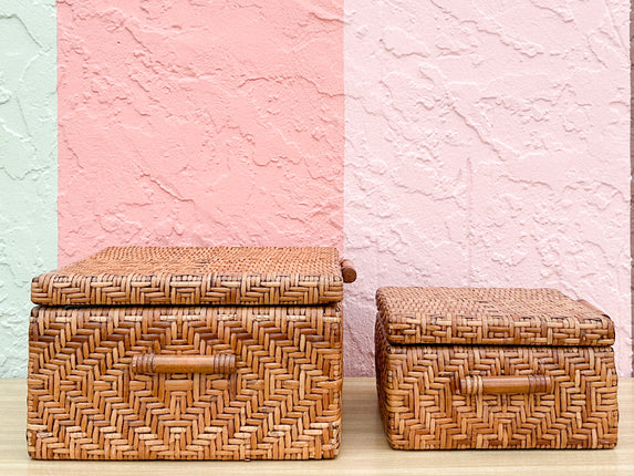 Pair of Woven Rattan Boxes