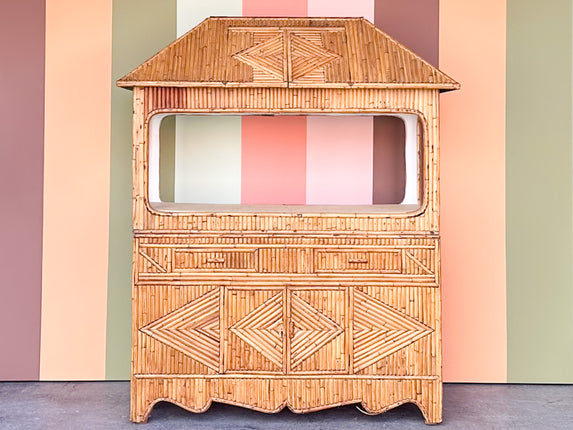 Large Old Florida Style Bamboo Fish Tank Bar