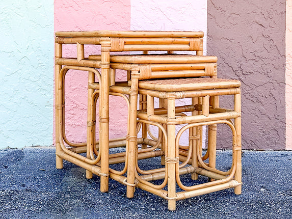 Set of Three Rattan Nesting Tables