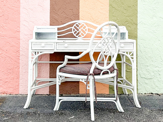 Hekman Rattan Chippendale Desk and Chair