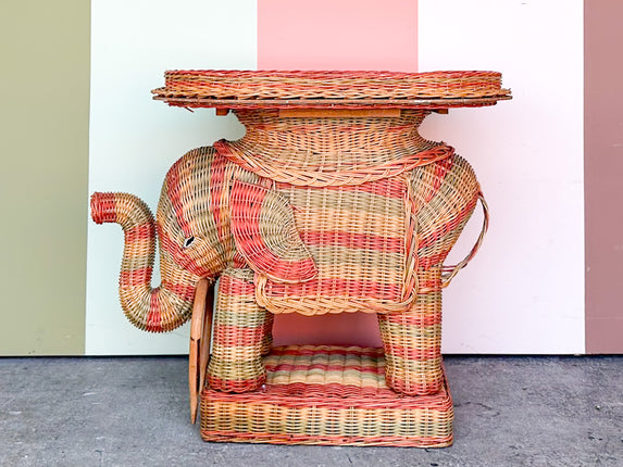 Colorful Striped Wicker Elephant Garden Seat
