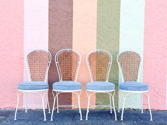 Set of Four Wrought Iron and Cane Bistro Chairs