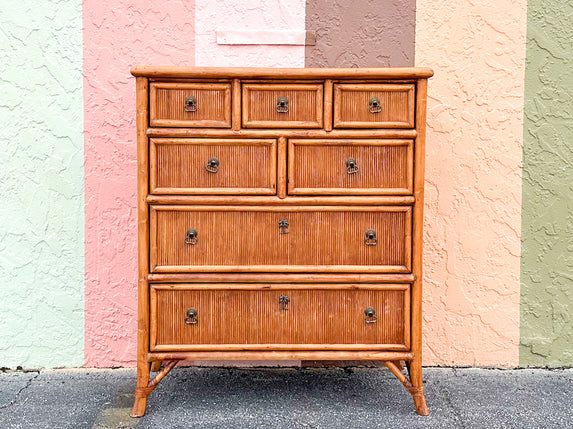 Island Style Pencil Reed Rattan Tall Chest