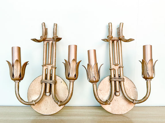 Pair of Italian Gold Faux Bamboo Wall Sconces