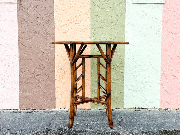 Theodore Alexander Chinoiserie Tortoiseshell Rattan Side Table